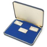 Three silver Concord postage stamp ingots with fitted case, numbered 33, 45g