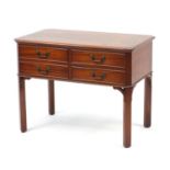 Crossbanded yew wood side table with four drawers, 62cm H x 81cm W x 48cm D