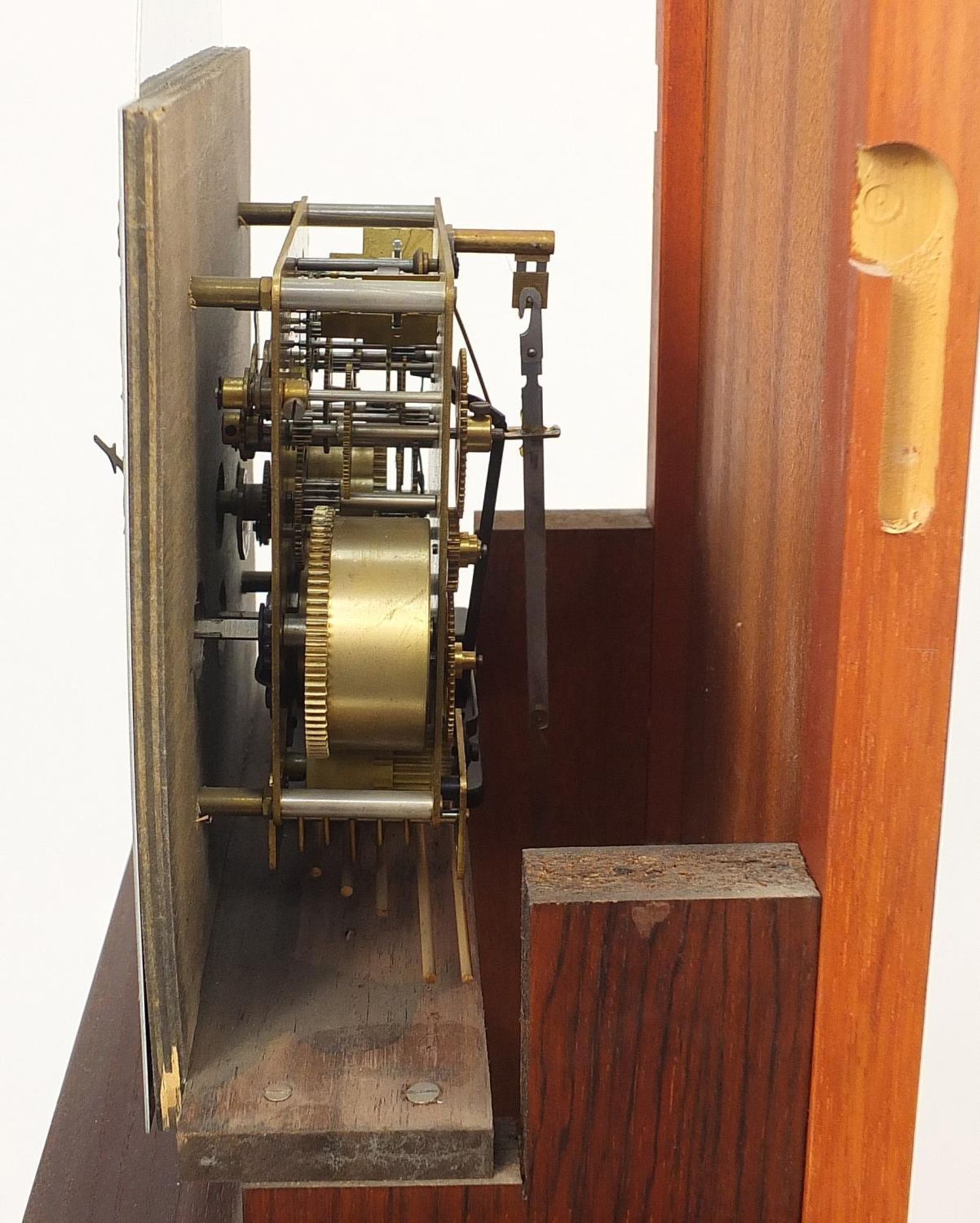 Tempest Fugit granddaughter clock with visible weights and pendulum, 149cm high - Image 8 of 8