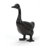 Chinese patinated bronze duck, 23cm high