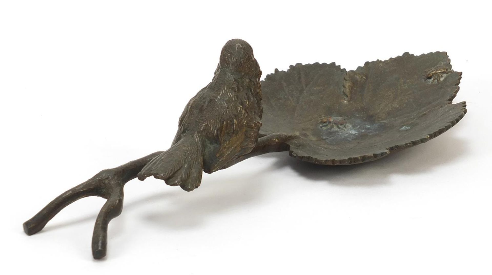Patinated bronze dish in the form of a bird on a branch, 24cm in length - Image 2 of 4