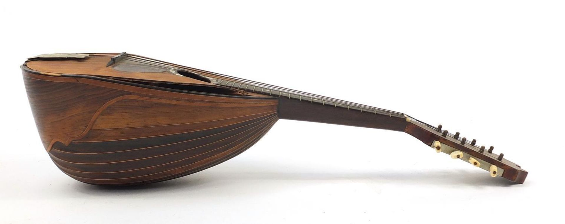 Italian inlaid rosewood melon shaped mandolin with case and G Grandini paper label to the - Image 4 of 12