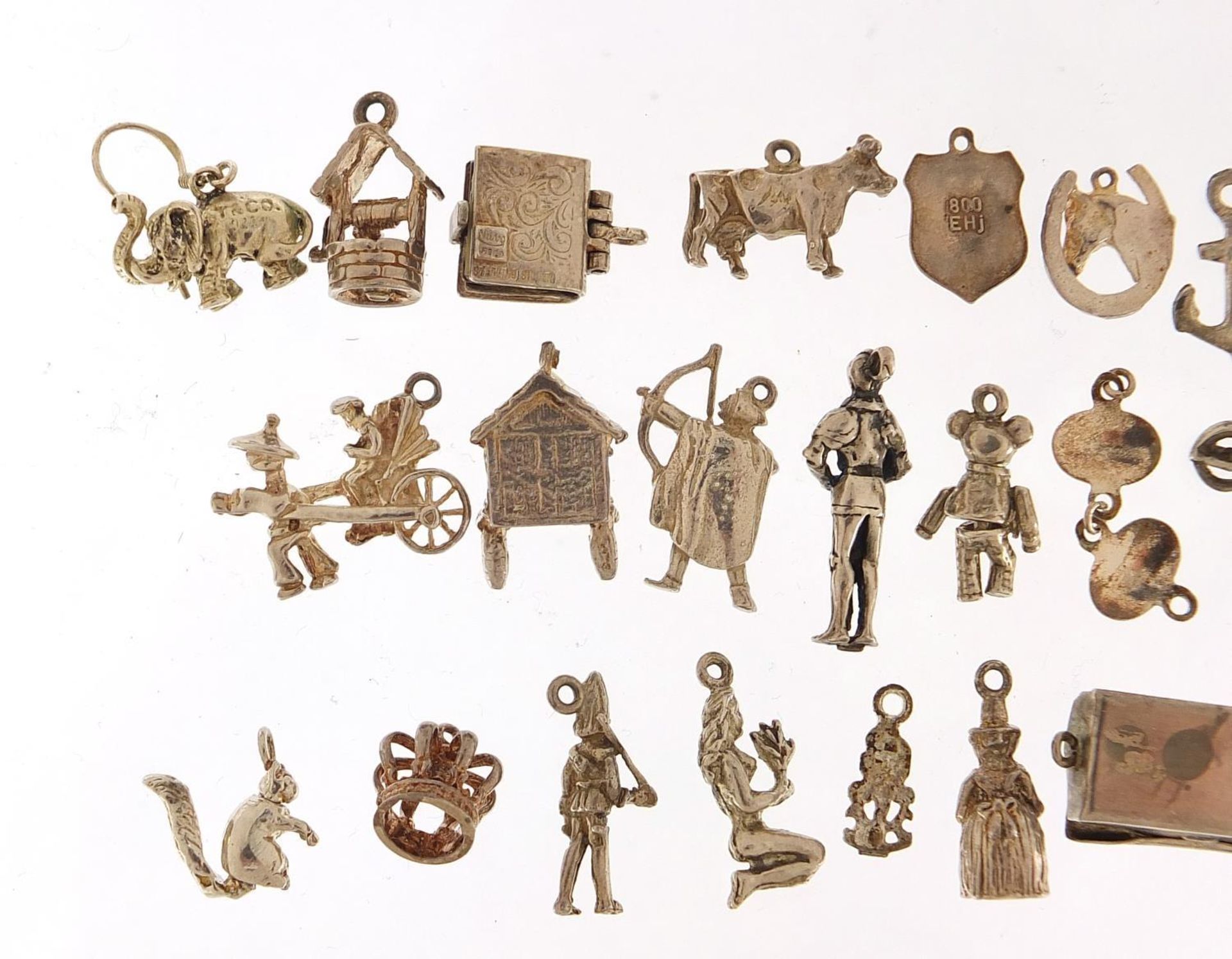 Collection of silver charms including Rupert Bear, hinged first aid box, vintage motorcycle, - Image 5 of 8