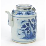 Chinese blue and white porcelain teapot hand painted with flowers, 14.5cm wide