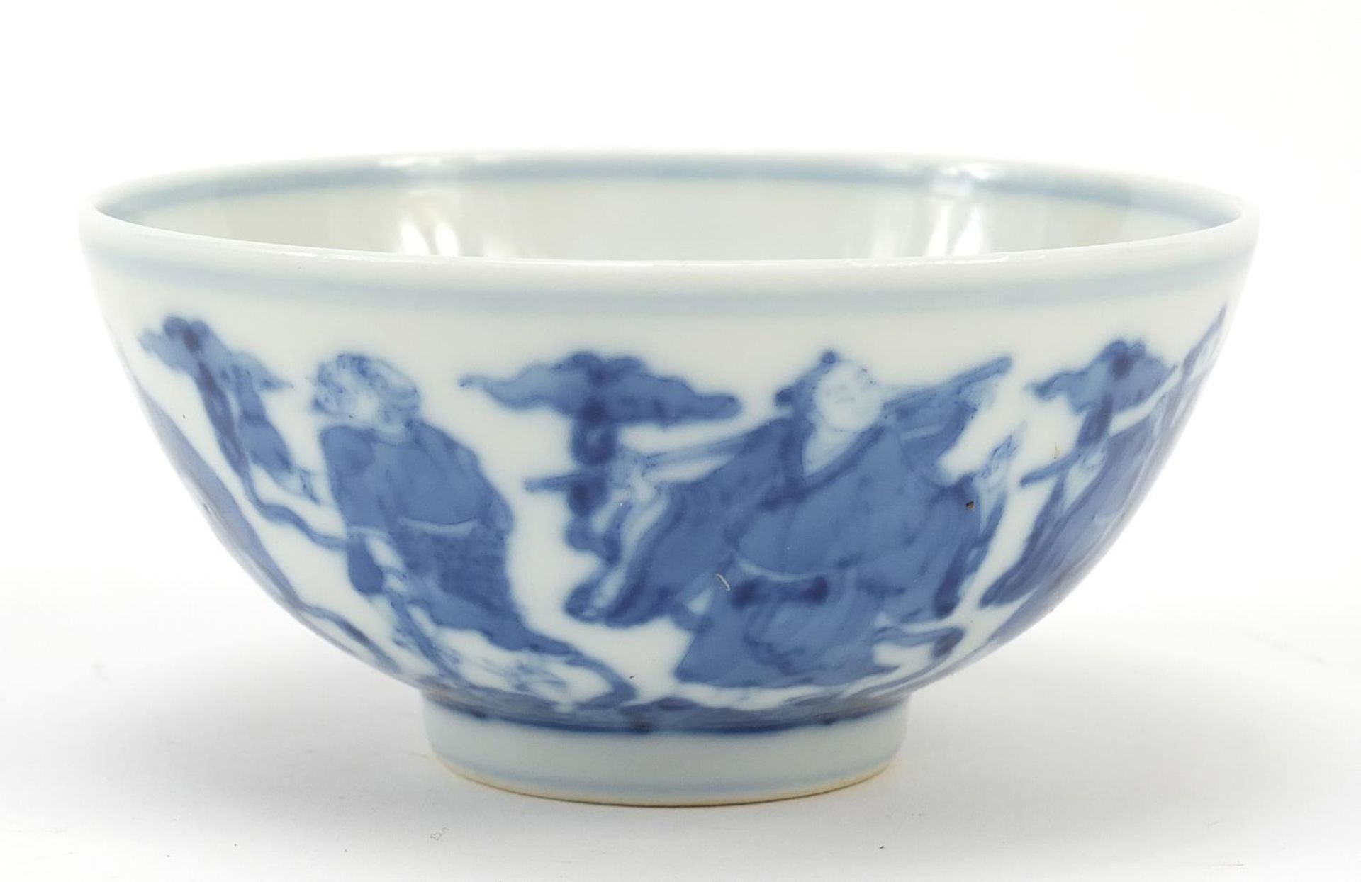 Chinese blue and white porcelain bowl hand painted with eight immortals, six figure character - Image 4 of 7