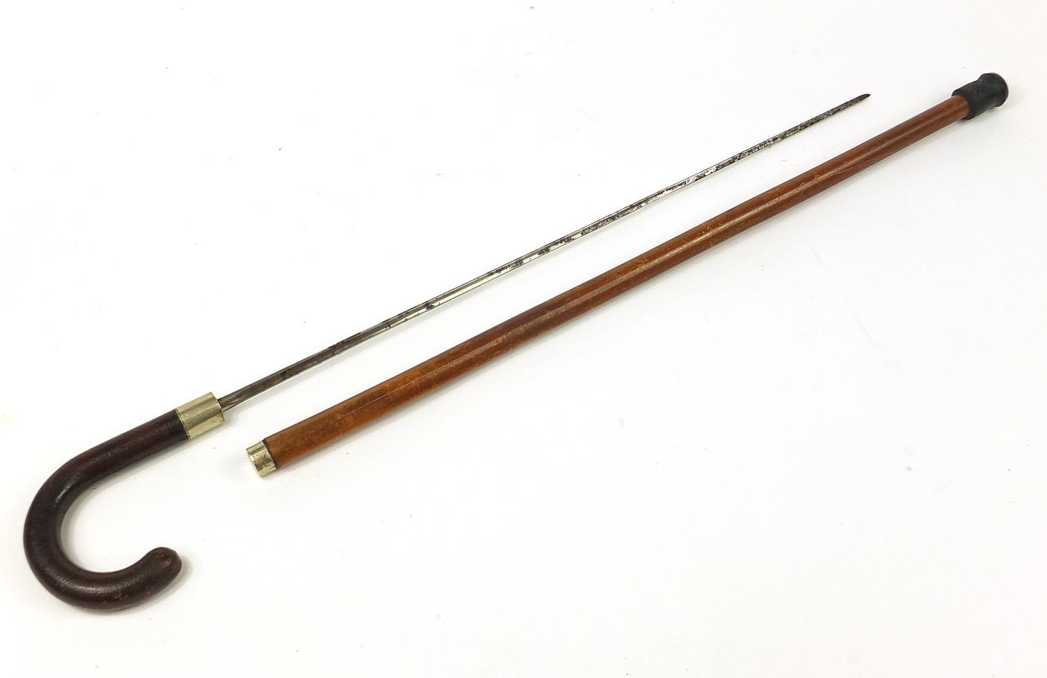 Malacca swordstick with leather handle and steel blade, 93cm in length - Image 3 of 5