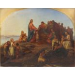Jesus and his disciples, 19th century oil on canvas, bearing a monogram J B, dated 1852, unframed,