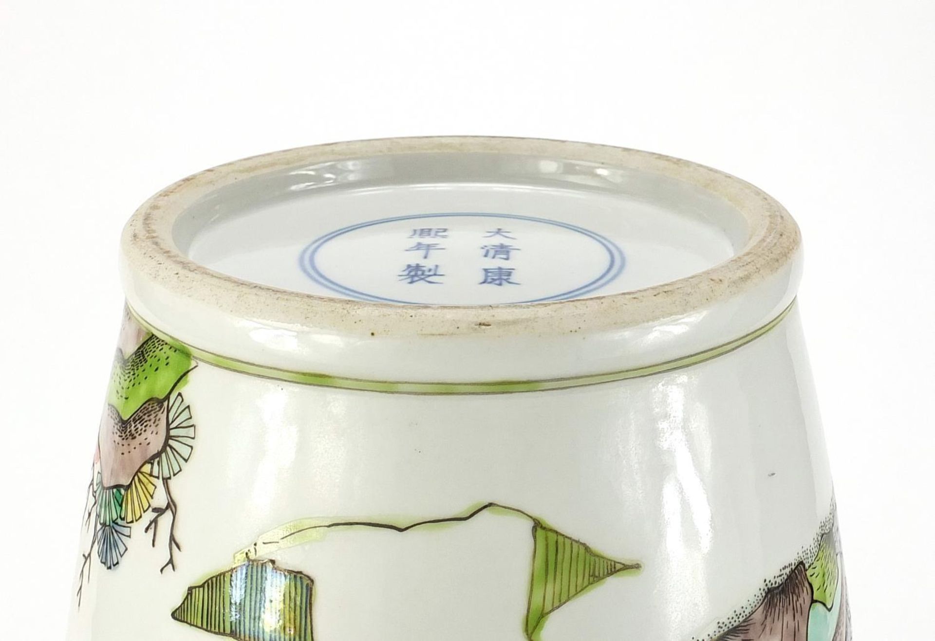 Chinese porcelain vase hand painted in the famille verte palette with figures in a landscape, six - Image 8 of 8