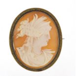 Victorian cameo maiden head brooch with gold coloured metal mount, 5cm high, 14.8g