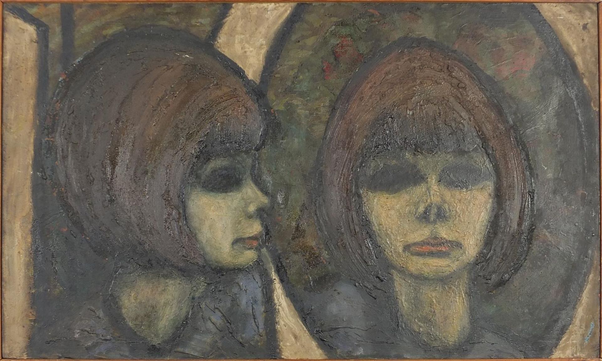Girl's reflection in mirror, Modern British impasto oil on board, framed, 76.5cm x 45.5cm - Image 2 of 4