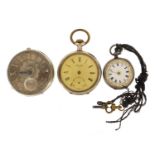 Three silver open face pocket watches including one by Wright H with fusée movement, the largest