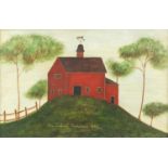 New England farmstead, American school oil on board, framed, 35cm x 22cm excluding the frame