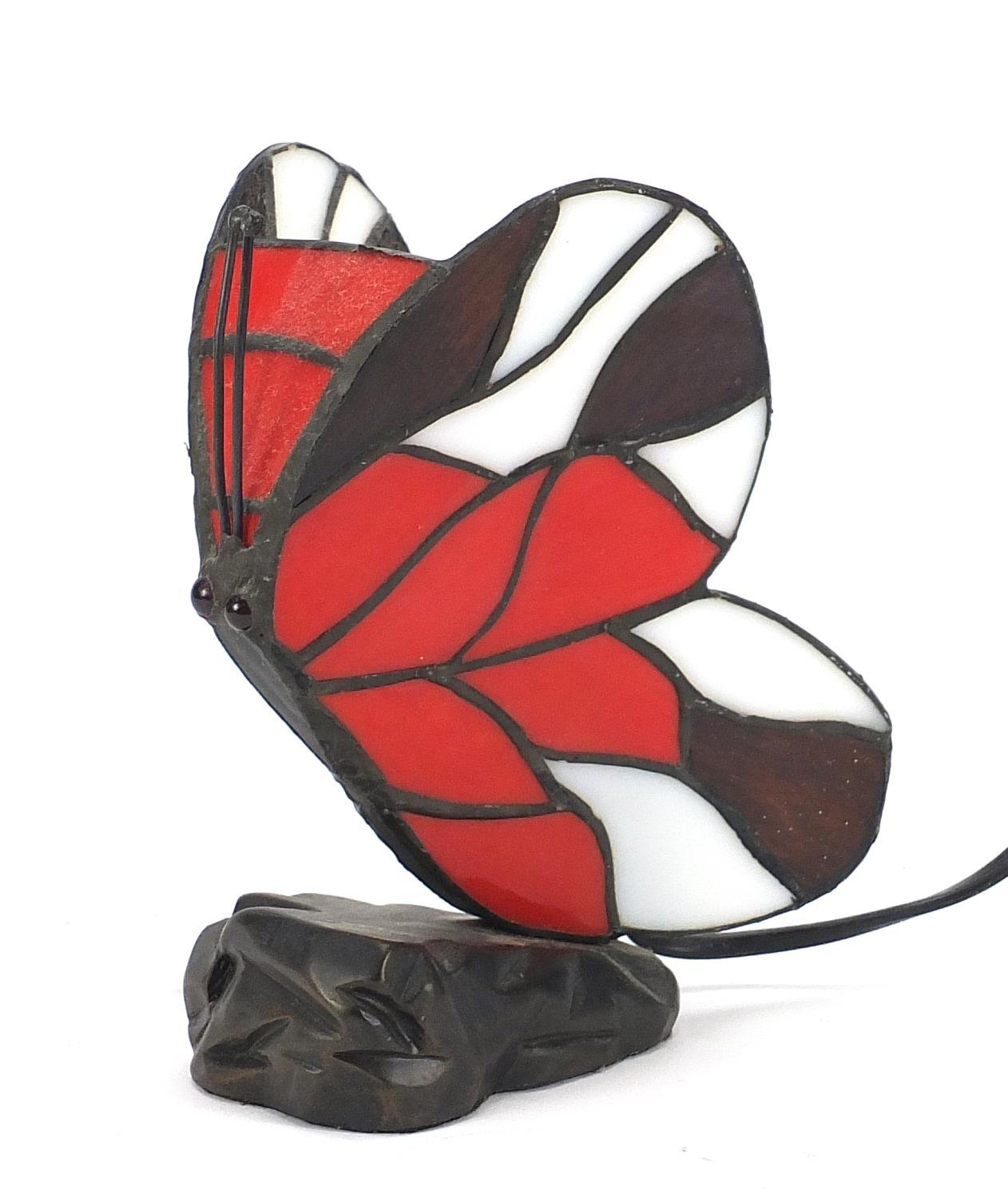 Tiffany design leaded glass butterfly table lamp, 18cm high