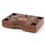 Victorian Tonbridgeware desk tidy with micro mosaic floral inlay and base drawer, 6cm H x 25.5cm W x