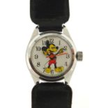 Stainless steel Mickey Mouse wristwatch with moving hands, the case 23mm wide