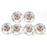 Set of six Continental porcelain dishes decorated with birds of paradise, each impressed 1686 to the