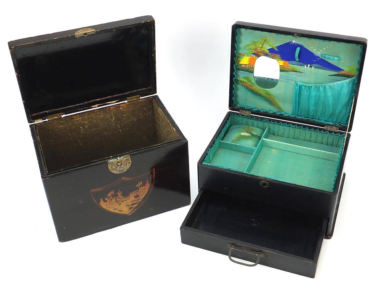 Two Japanese lacquered boxes including one with abalone inlay, the largest 24.5cm wide - Image 2 of 8