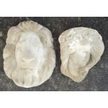 Stoneware garden lion mask and maiden mask, the largest 38cm high