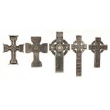 Five silver Celtic cross pendants, the largest 4.6cm high, total 30.8g