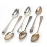 Six Georgian silver teaspoons, 11.5cm in length, 75.2g