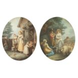 After W Hamilton - The morning and eventide, pair of 18th century oval coloured prints, framed and