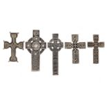 Five silver Celtic cross pendants, the largest 4.6cm high, total 37.4g