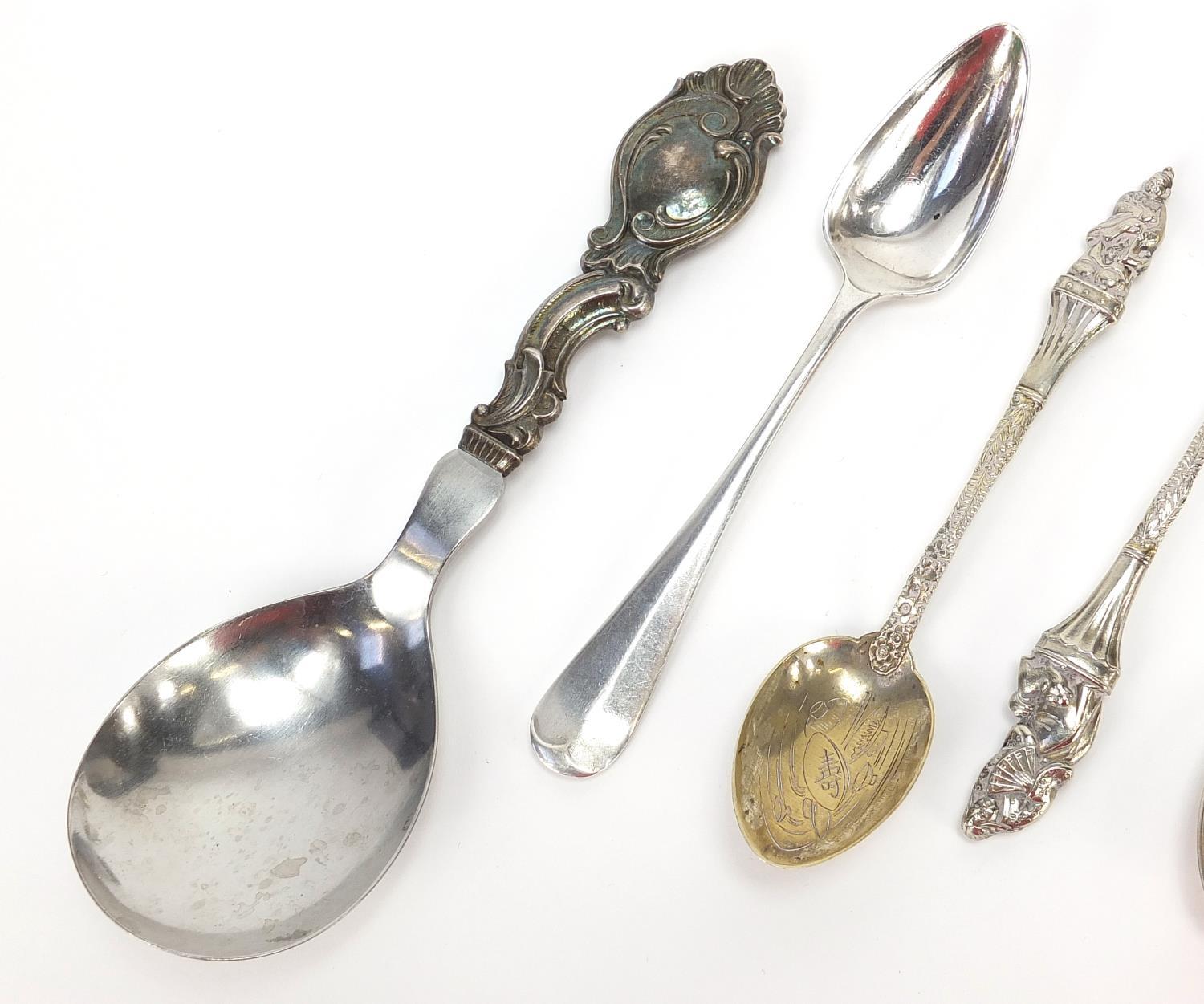 Antique and later silver and white metal flatware including a German silver handled spoon and a pair - Image 2 of 5