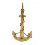 9ct gold anchor pendant, 3.4cm high, 1.3g