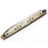 18th century French gold mounted mother of pearl folding knife with unmarked silver and steel