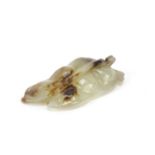Good Chinese white and russet jade carving of two beans, 5.5cm in length