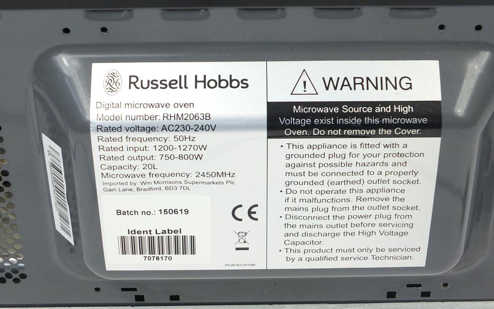 Black Russell Hobbs microwave, model RHM2063B - Bild 5 aus 5