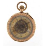Ladies' 9ct gold pocket watch with ornate dial, 30mm in diameter, 22.0g