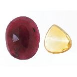 Two gemstones with certificates comprising ruby, approximately 9.55 carat and citrine, approximately