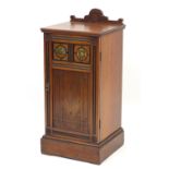 Victorian Aesthetic walnut pot cupboard with two pokerwork panels to the door, 85cm H x 39cm W x 36c