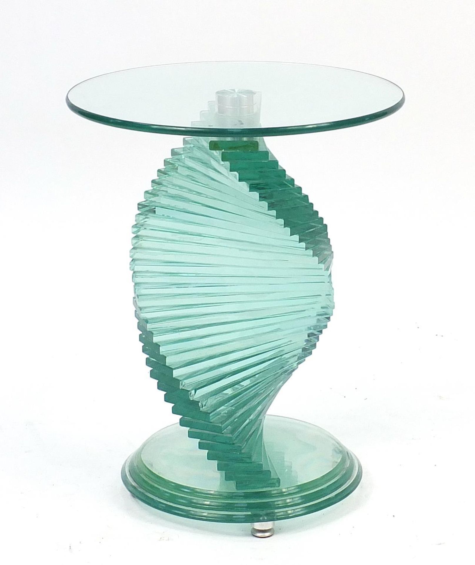 Ravaya, contemporary glass lamp table with spiral staircase design column, 51cm high x 40cm in - Image 4 of 4