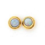 Pair of 9ct gold opal stud earrings, 9mm in diameter, 1.8g