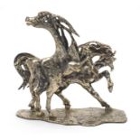 Aligi Sassu, Italian silver sculpture of two stylised horses, limited edition 27/650, impressed