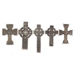 Five silver Celtic cross pendants, the largest 4.6cm high, total 39.2g