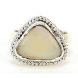 Opal gemstone silver ring, approximately 5.5 carat, size L, 6.7g