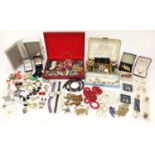 Vintage and later costume jewellery including silver rings, designer earrings, silver and enamel