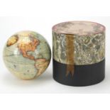 18th century style terrestrial globe with box, 15cm in diameter