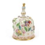 Meissen, 19th century German floral encrusted porcelain table bell hand painted with flowers,