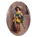 F Micklewright for paragon, oval porcelain panel hand painted with Cavalier, housed in a mahogany