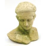 Stoneware garden bust of Diadoumenos, 40cm high