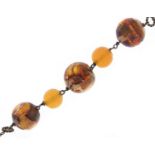 Vintage colourful glass bead necklace, 50cm in length, 43.7g