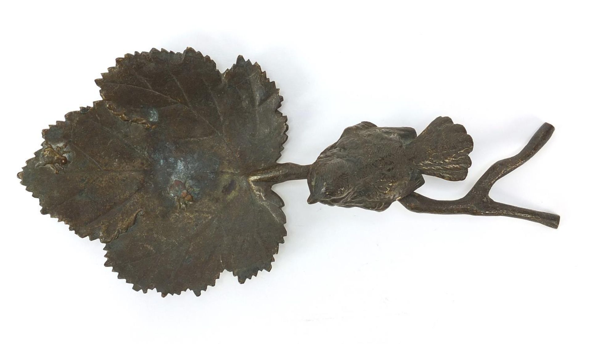 Patinated bronze dish in the form of a bird on a branch, 24cm in length - Image 3 of 4