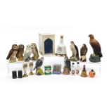 Alcohol miniatures and decanters including Beswick bird design examples and a Bell's bell