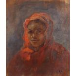 Portrait of a native African lady, oil on board, mounted and framed, 43cm x 37cm excluding the mount