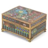 Japanese gilt metal and cloisonné casket enamelled with flowers, 5cm H x 9cm W x 7.5cm D