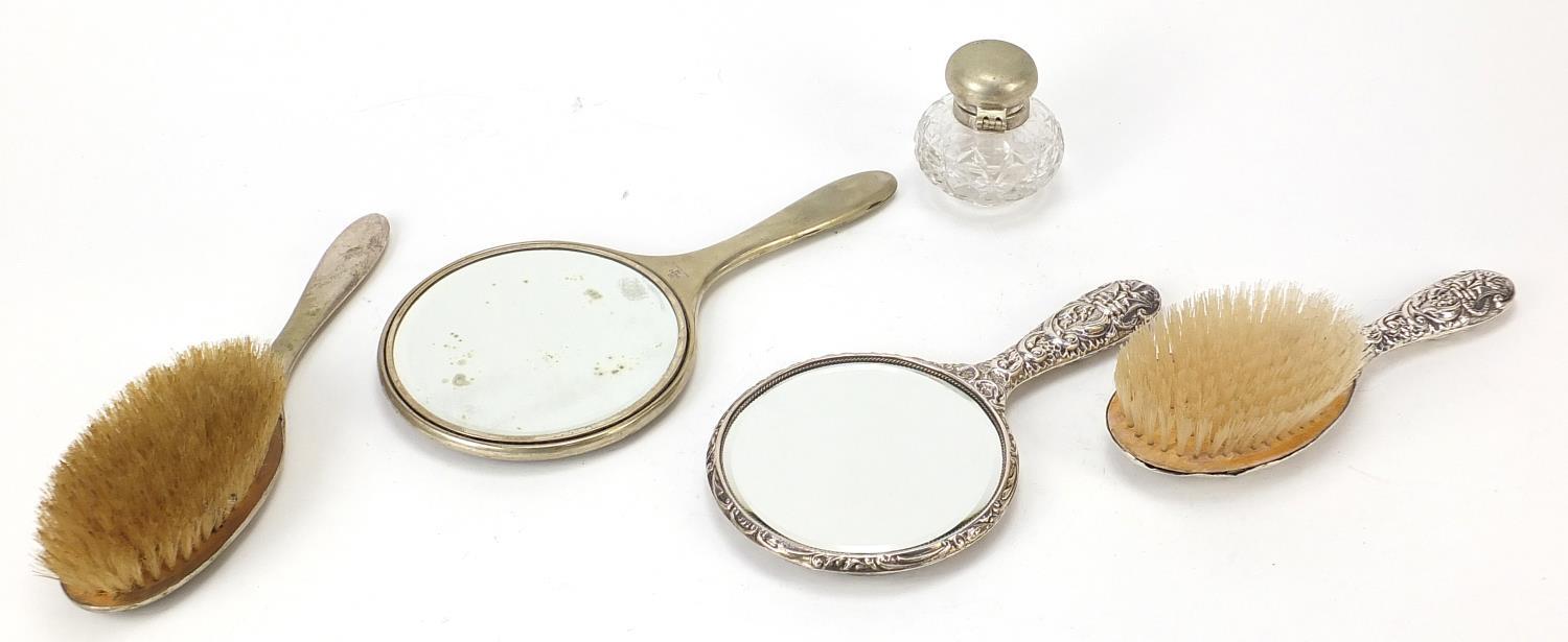 Vanity items including piqué work design hand mirror and brush and sterling silver hand mirror and - Image 4 of 7